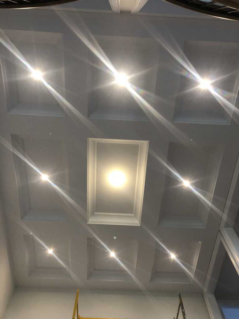 Potlights installation in coffered ceiling