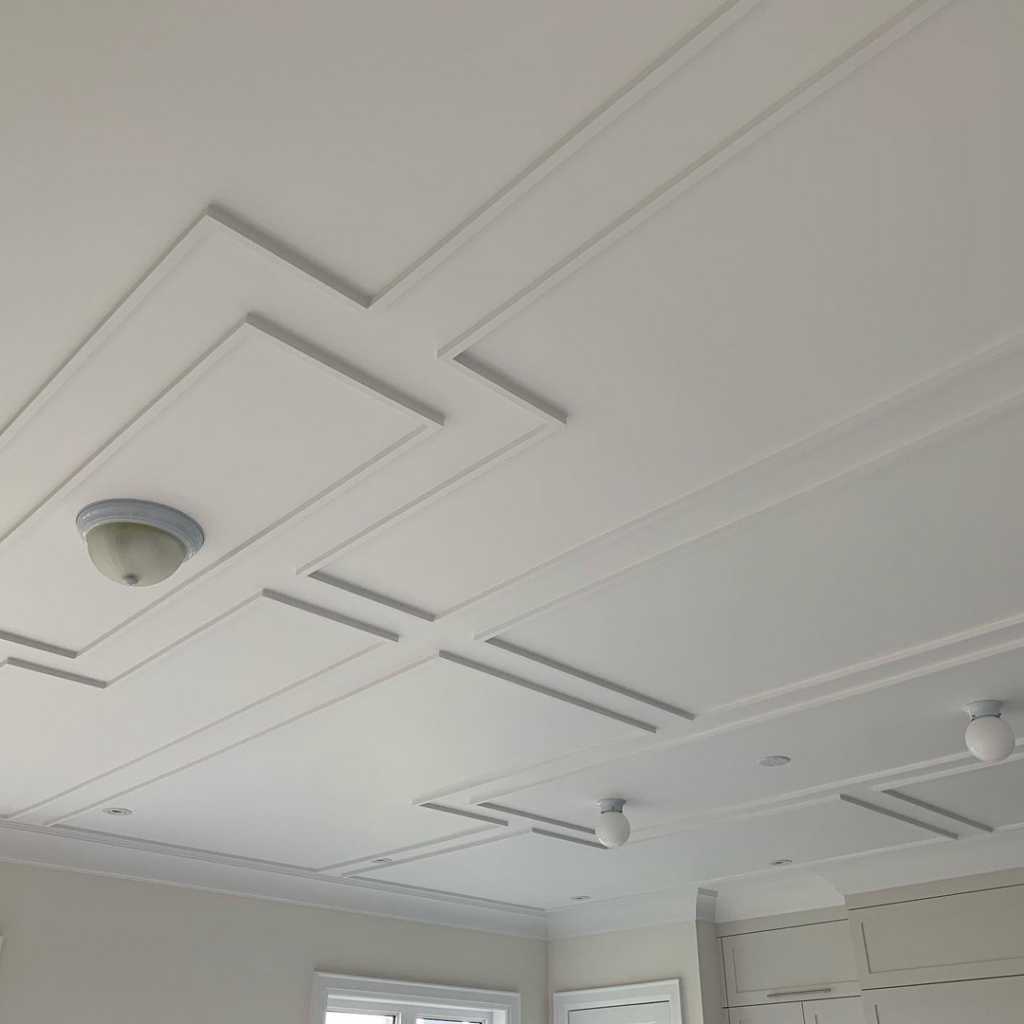 living room with custom waffle ceiling okville